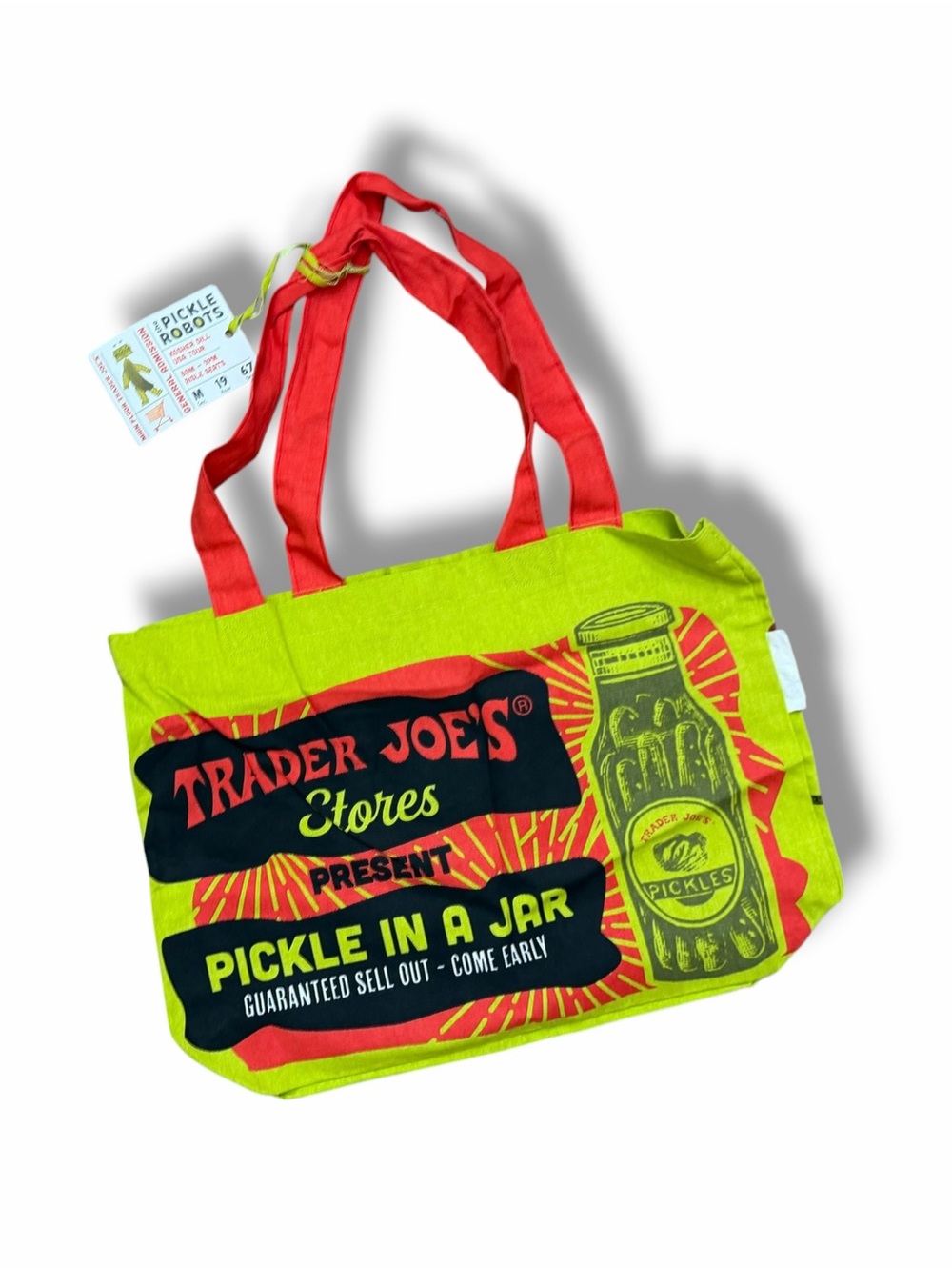 Trader Joe's Reusable Cotton Eco Shopping Grocery Bag Pickle in a Jar Print NWT